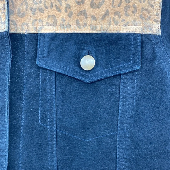 Margaret Godfrey Suede Leather Jacket Women Size Medium Black Tan Leopard Animal - Picture 4 of 12